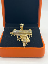 Gold Over Silver Uzi Hip-Hop Pendant w CZ