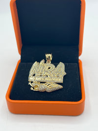 Gold Over Silver "No Rats Allowed" Hip-Hop Pendant with CZ
