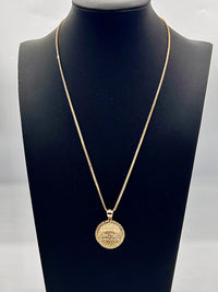 14K Gold Last Supper Round Pendant with Cuban Chain