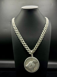 Silver with moissanite chain and money bag pendant with spinner