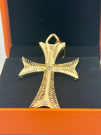 Gold Over Silver Diamond Cut Orthodox Cross Pendant w/ CZ