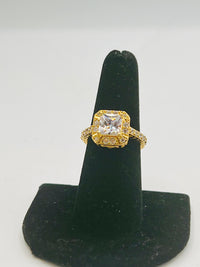 Gold Over Silver Princess Cut Square Engagement Ring