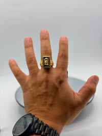 Gold Over Silver Square Jesus Portrait Ring for Mens' w/ CZ