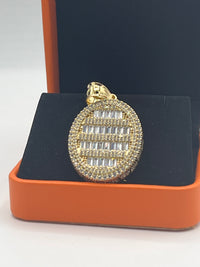 Gold Over Silver Oval Medallion with CZ Stones
