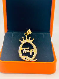 Gold Over Silver Q Crowned Pendant w/ CZ