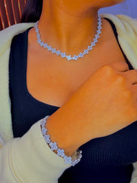 Silver with moissanite cross necklace and bracelet set
