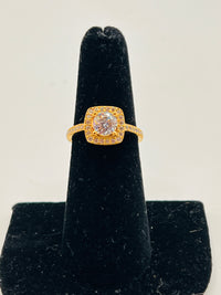 Gold Over Silver Diamond Cut and Square Design Engagement Ring w/ CZ