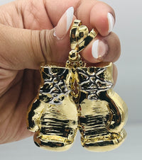 Gold Over Silver Jumbo Boxing Gloves Pendant w/ CZ