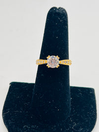 Gold Over Silver Diamond Cut Engagement Ring w/ CZ