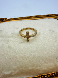 14K Gold Rounded Cross Ring w/ CZ