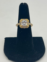 Gold Over Silver Princess Cut Ring w/ CZ