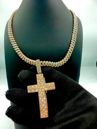 Silver rose gold with moissanite chain and cross pendent