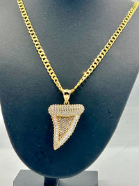 Gold Over Silver Shark Tooth Pendant with CZ