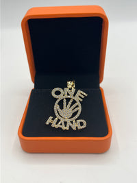 Gold Over Silver "One Hand" Pendant with CZ