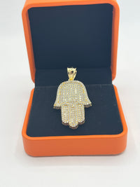 Gold Over Silver Hamsa Hand Pendant with CZ