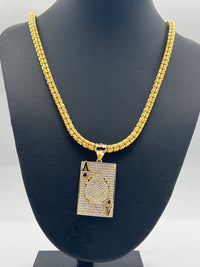 Gold Over Silver Ace of Spades Card Pendant with CZ