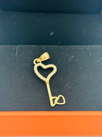 14K Gold Heart Key Pendant w/ CZ