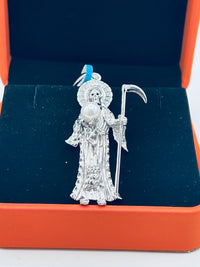 Sterling Silver Iced Santa Muerte Pendant