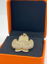 Gold Over Silver Hand of Fatima Hamsa Pendant w/ CZ