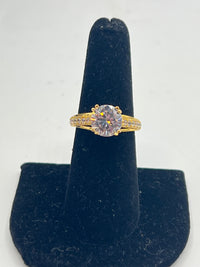 Gold Over Silver Round Diamond Cut Engagement Ring w/ CZ