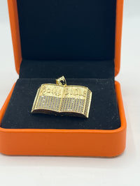 Gold Over Silver Holy Bible Pendant with CZ