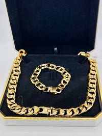 Gold Over Silver Figaro Jumbo Choker w/ Bracelet