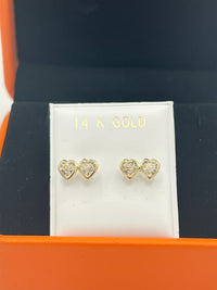 14K Gold Double Hearts Earrings w/ CZ