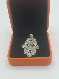 Gold Over Silver Bling Hamsa Pendant with CZ