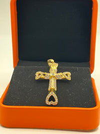Gold Over Silver Lovely Hearts Cross w/ CZ