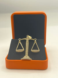 Gold Over Silver Vintage Balance Scale Pendant with CZ