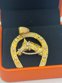 Gold Over Silver Horseshoe Pendant w/ CZ