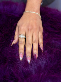14k yellow gold ring with a slatted design and a central cluster of small pavé-set (Cz) diamonds