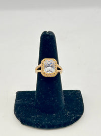 Gold Over Silver Princess Cut Adorned Engagement Ring w/ CZ