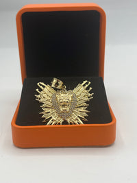 Gold Over Silver Lion w/ Swords Pendant w/ CZ
