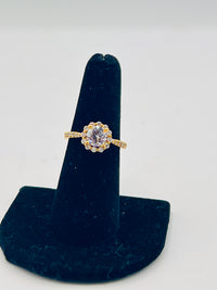 Gold Over Silver Round Cut Flower Womens' Ring w/ CZ