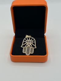 Gold Over Silver Evil Eye Hamsa Pendant with CZ