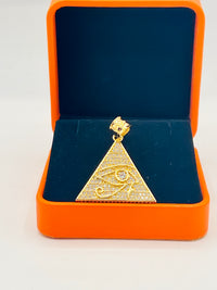 Gold Over Silver Eye of Ra Pyramid Pendant w/ CZ