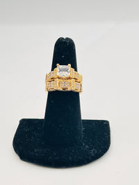 Gold Over Silver Crystal Pave Square Cut Wedding Duo Rings