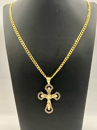 Gold Over Silver Cuban Chain w/ Cross Pendant