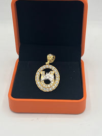 Gold Over Silver Horseshoe Oval Pendant w/ CZ