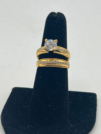Gold Over Silver Diamond Cut Wedding Duo Rings