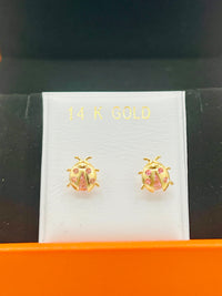 14K Gold Ladybug Earrings w/ CZ