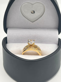 Gold Over Silver Pave Accent Diamond Cut Wedding Duo Rings