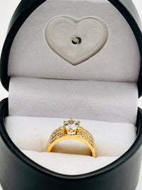 Gold Over Silver Chunky Diamond Cut Engagement Ring w/ CZ