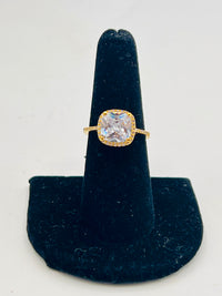 Gold Over Silver Halo Diamond Cut Engagement Ring w/ CZ