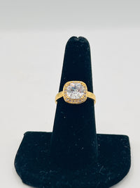 Gold Over Silver Princess Cut Rounded Square Ring w/ CZ