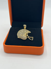 Gold Over Silver Football Helmet Pendant with CZ