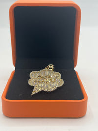 Gold Over Silver "£$¥" Money Symbol Speech Bubble Pendant w/ CZ