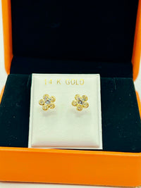 14K Gold Rounded Stud Flower Earrings w/ CZ