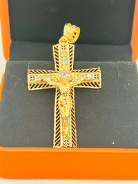 Gold Over Silver Hollow Cross Pendant w/ CZ